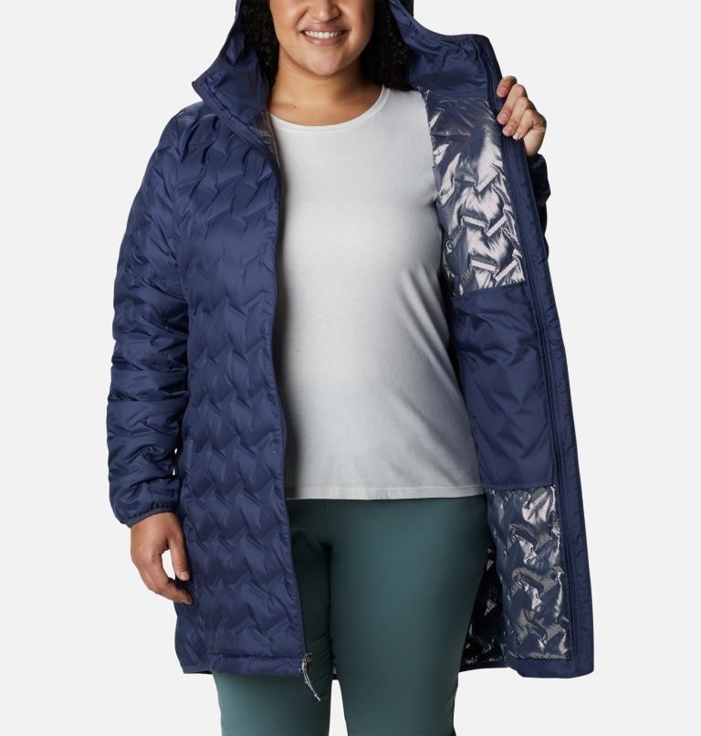 Women's Columbia Delta Ridge Long Down Jackets Navy | Plus Size CA-FC10A